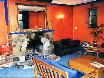 Lounge with fire place that is always home to a sizzling fire